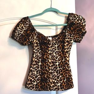 Vixen By Micheline Pitt Leopard Print Powder Puff Top XS